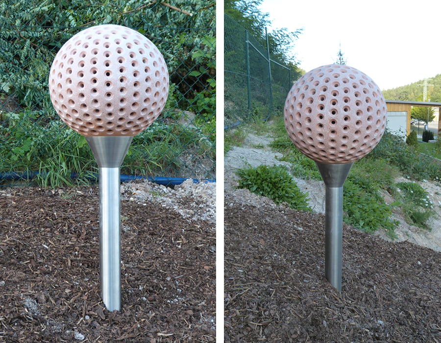 Golfballlampe mit Edelstahl-Tee