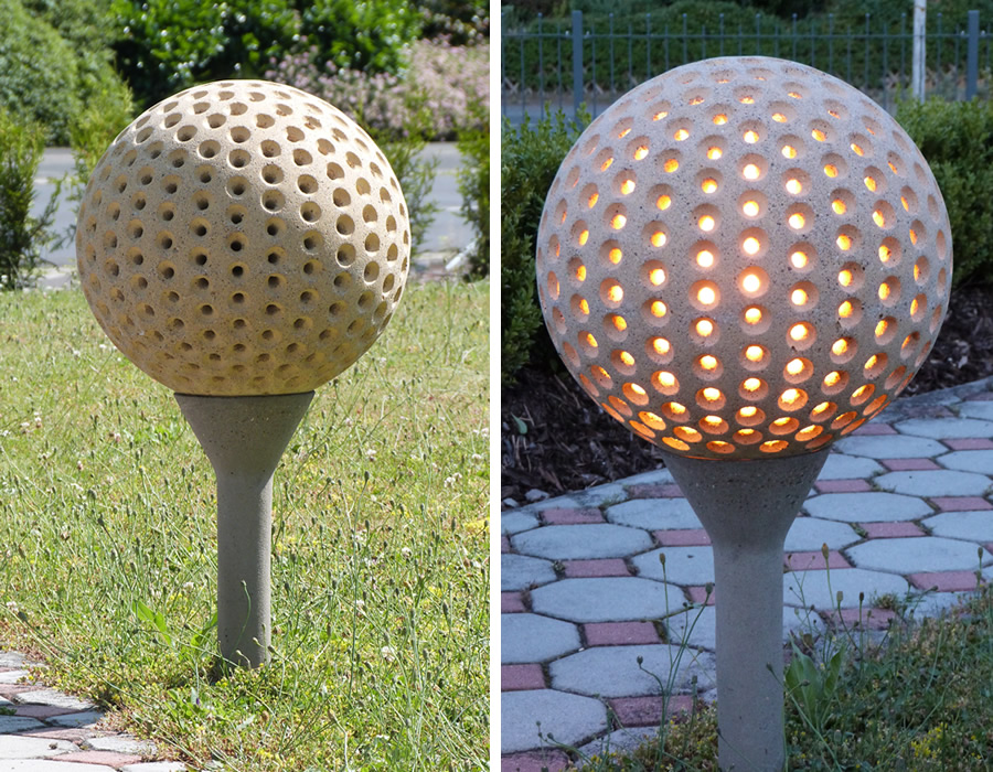 Golfballlampe groß gelb und beleuchtet